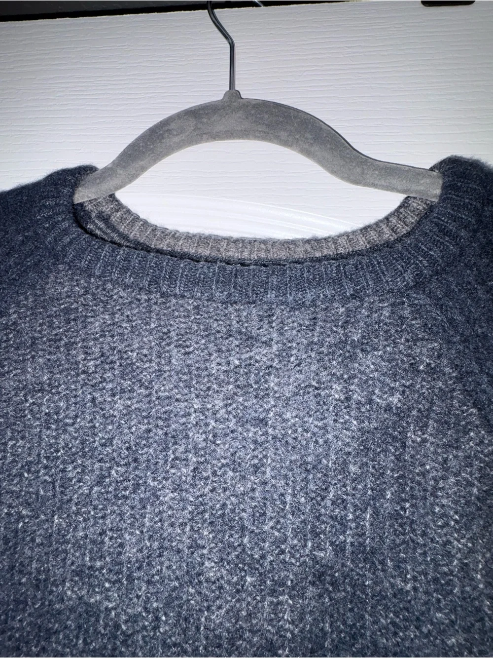 Wool Men's Two-Tone Crewneck Sweater in Charcoal & Navy